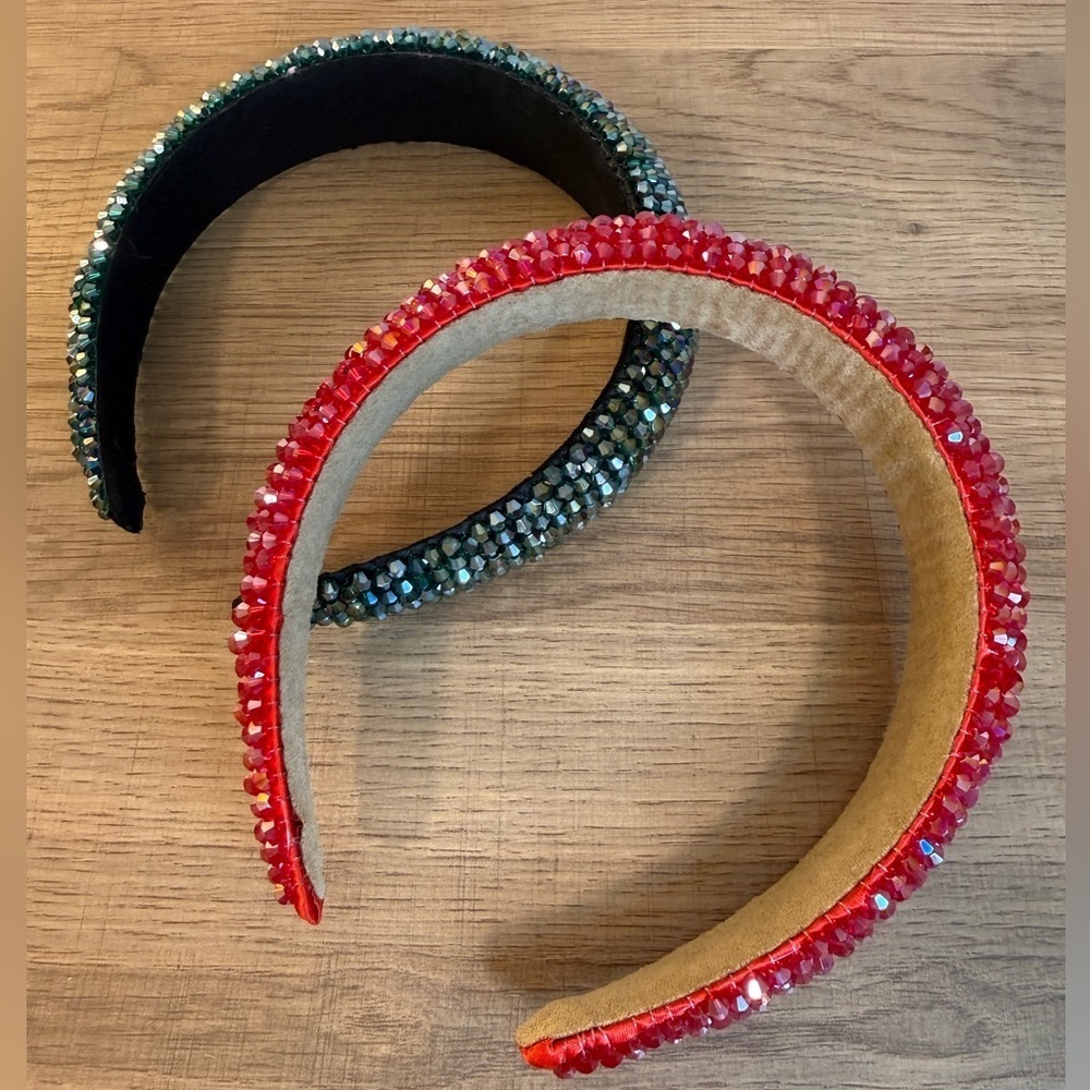 Holiday Hair Accessories Bundle - Rhinestone Headbands & Bow Scrunchies (5 pcs) - Picture 3 of 4